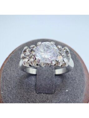 Cubic Zirconia Prong Set Statement Ring Sterling Silver 925 Size 6.75